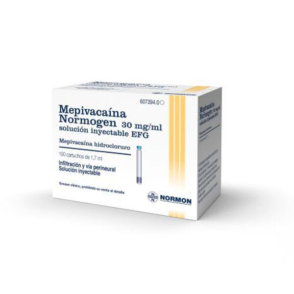 Anestesia mepivacaina normogen 30 mg/ ml 100 unidades. anestesias y agujas normon
