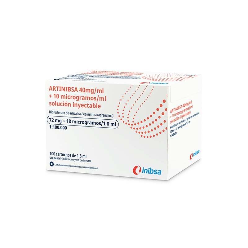 Anestesia artinibsa articaína 4% 1:100000 caja de 100 carpules anestesias y agujas inibsa