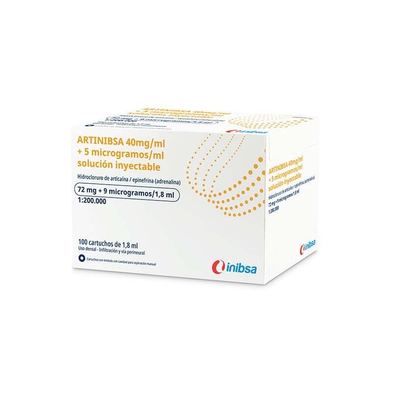 Anestesia artinibsa articaína 4% 1:200000 caja de 100 carpules anestesias y agujas inibsa