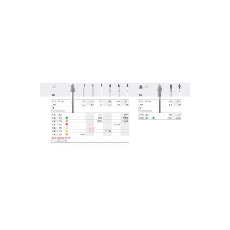 Fresas diamante 390 014 fg grano fino 6 uds fresas intensiv