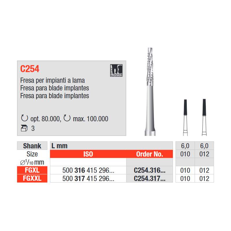 Fresa quirurgica fg c254-317-010 xxl 3 uds fresas edenta