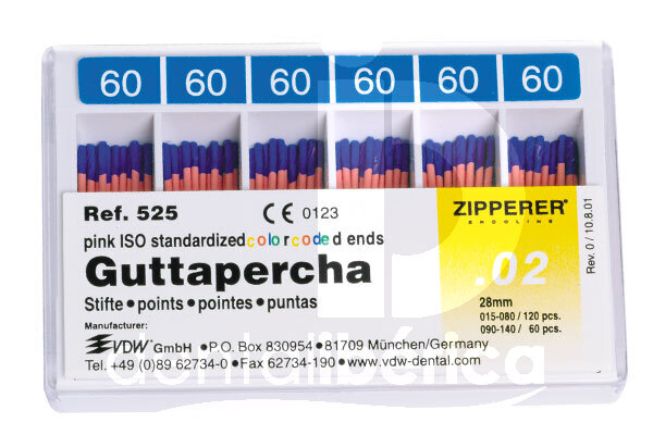 Pointes de guttapercha iso nº 15-80 vdw endodontie vdw