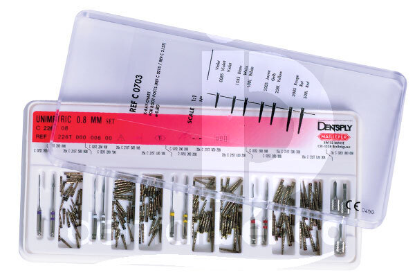 Unimetric titane coffret 0,8 mm tenons et reconstitution coronaire dentsply maillefer