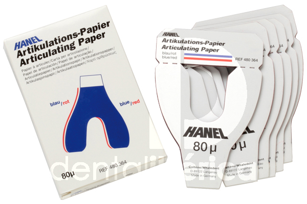 Papier a articuler en fer a cheval rouge-bleu 80 microns prothèses hanel