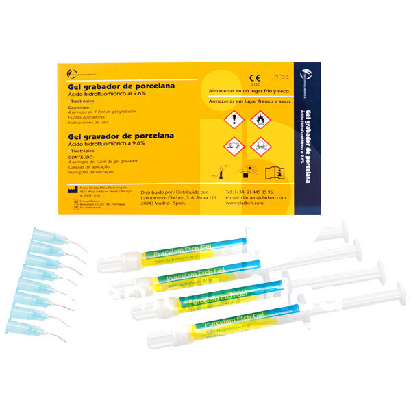 Acide fluorhydrique a 9,6% pour mordancer la ceramique restauration laboratorios clarben