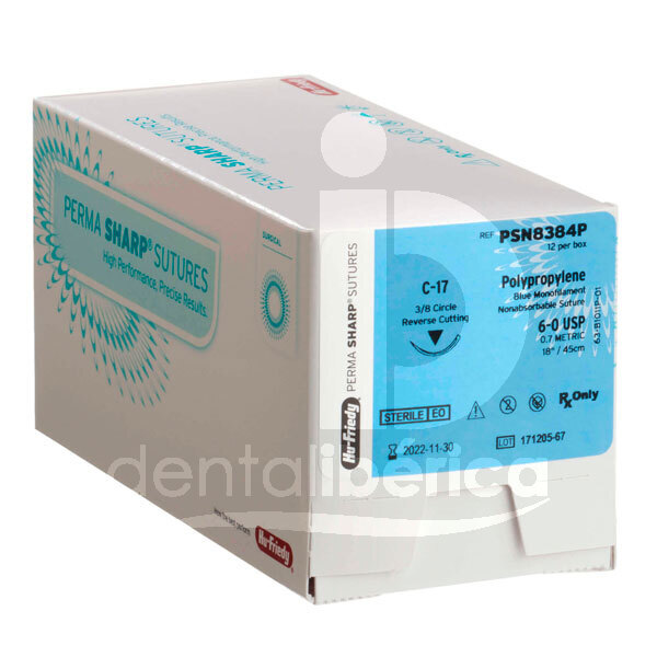 Suture polypropylene bleu 7/0 aiguille c-1 inverse 3/8c premium de 10,7mm, 45cm biomatériaux et sutures hu-friedy